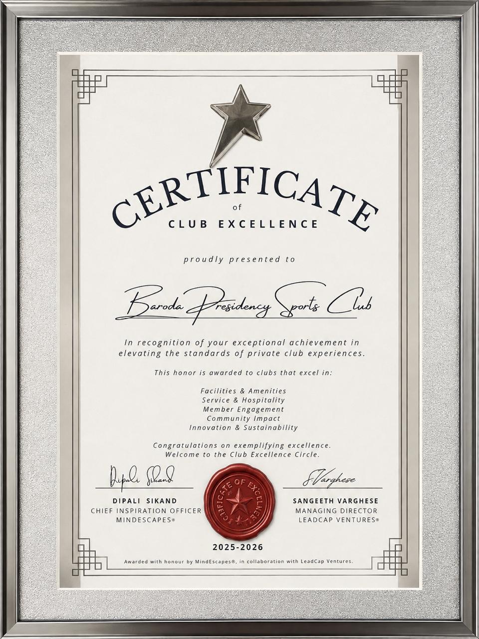 Certificate of Excellence Award